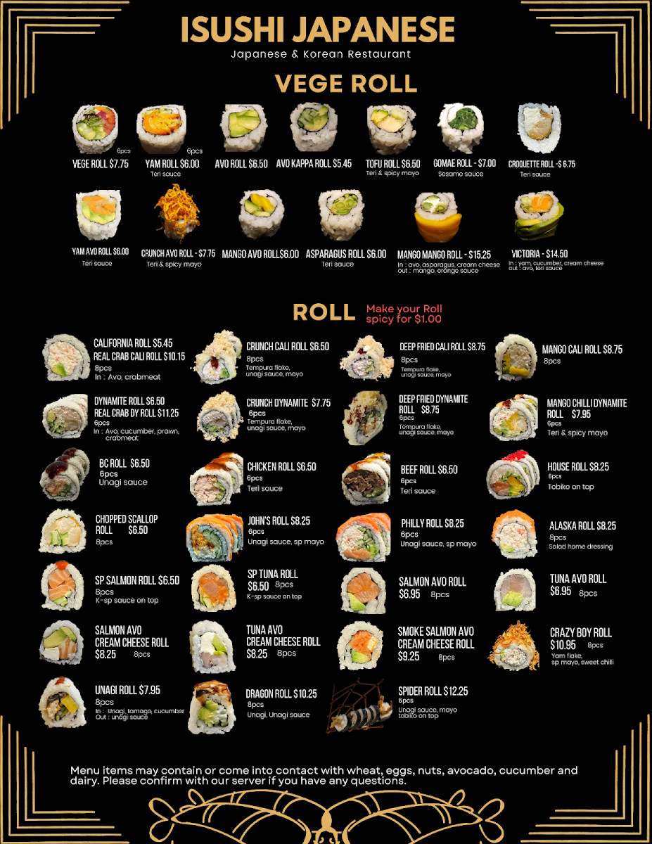 Menu, iSushi Japanese & Korean Restaurant