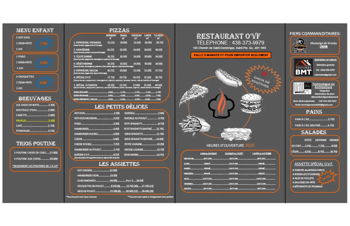 Menu, Restaurant OVF