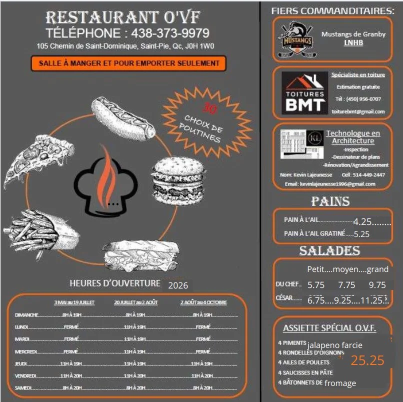 Menu, Restaurant OVF