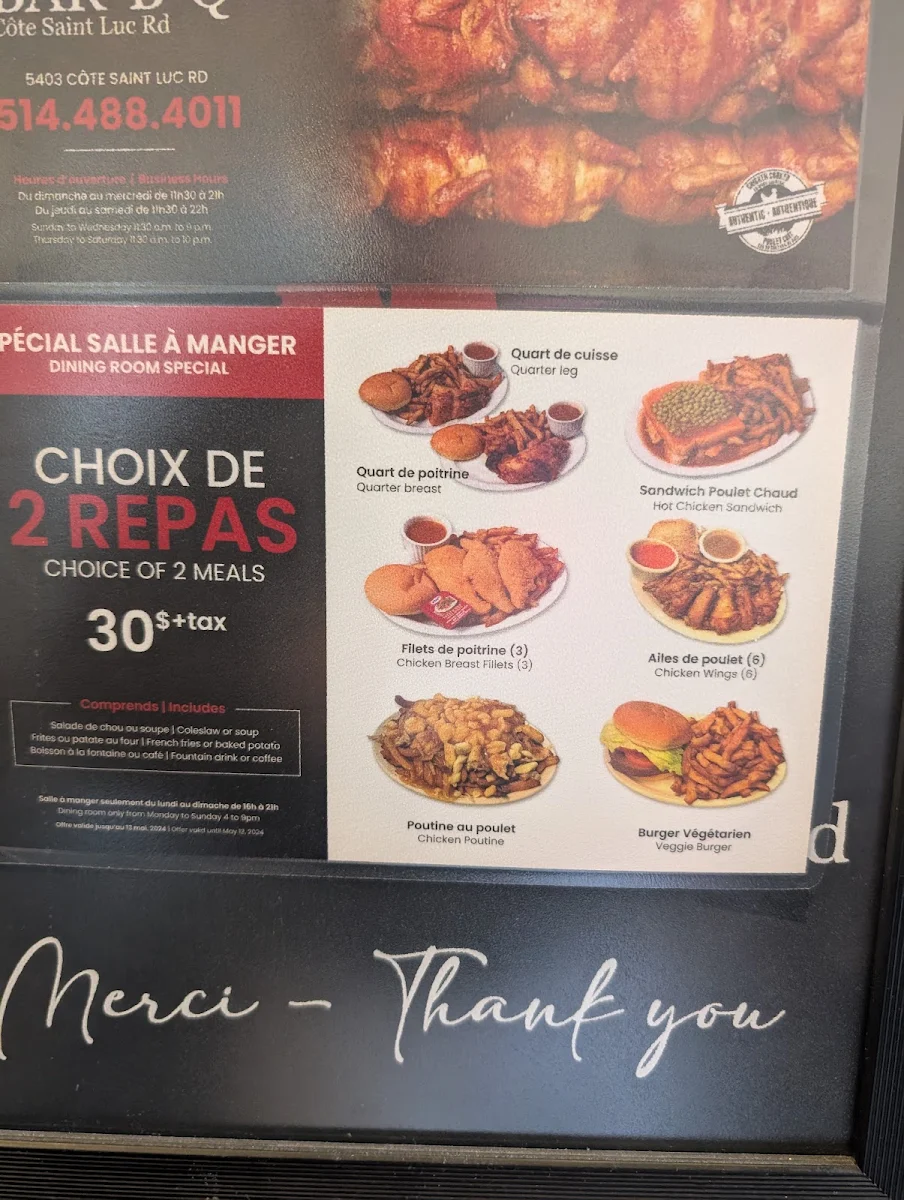 Menu, Côte St Luc BBQ - NDG