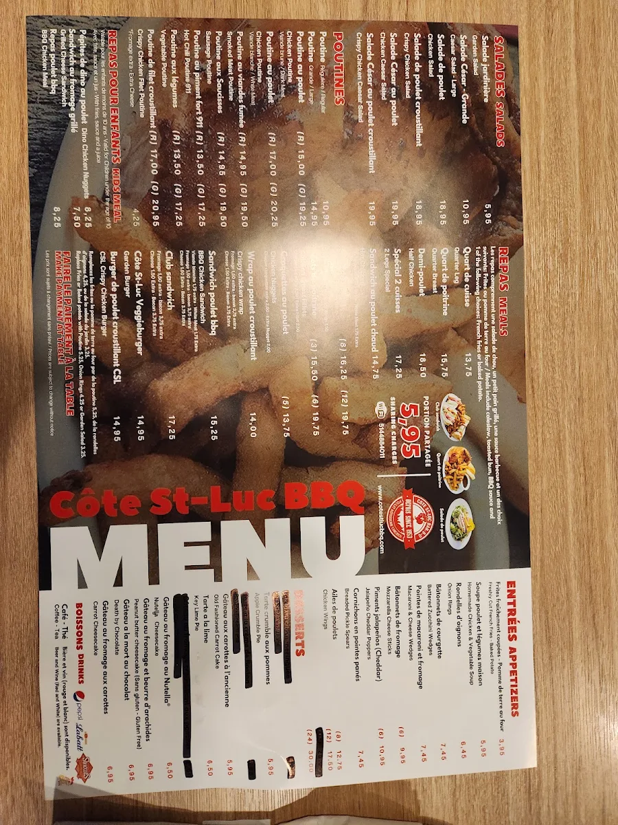 Menu, Côte St Luc BBQ - NDG