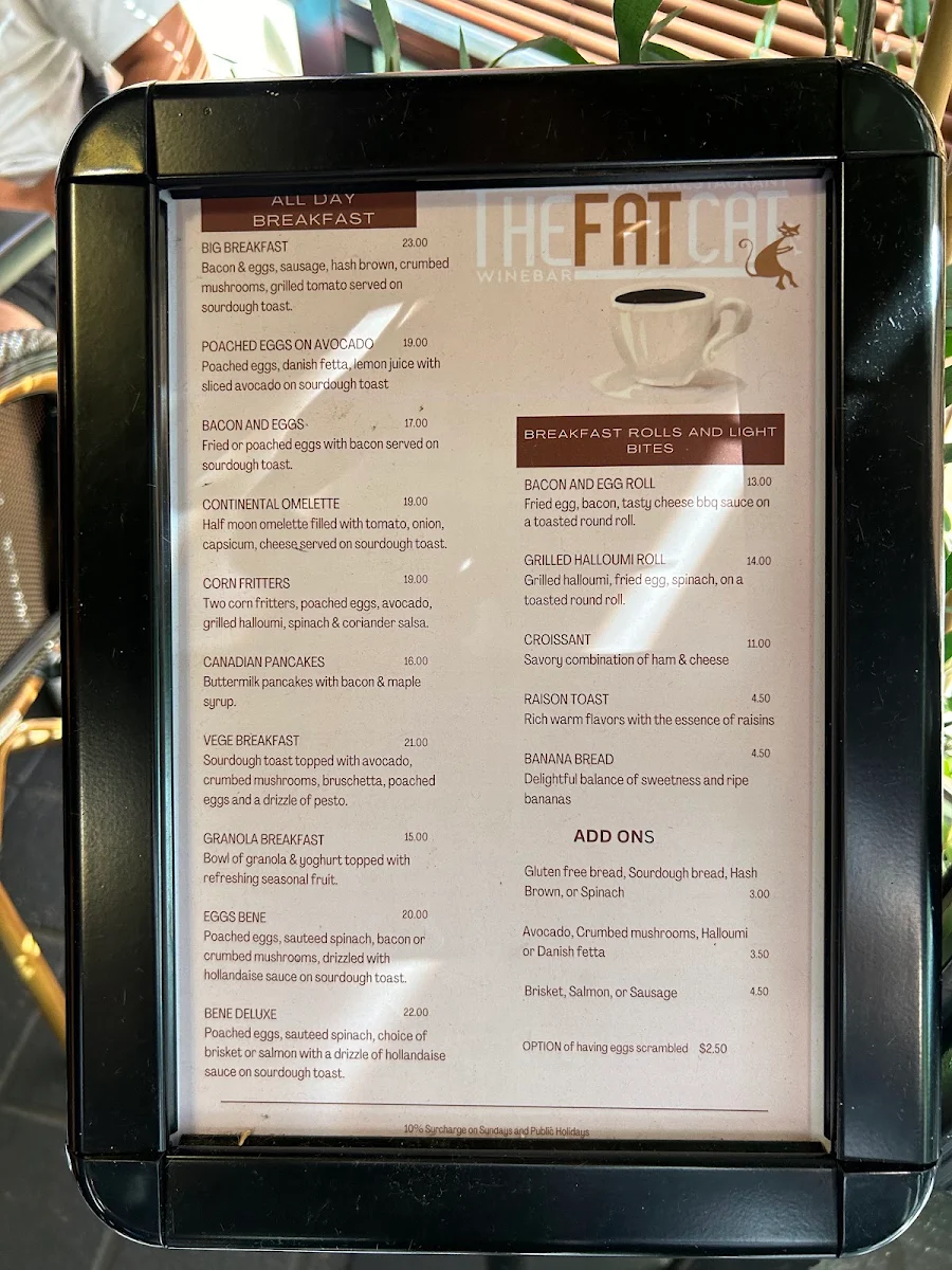 Menu, The Fat Cat Camden