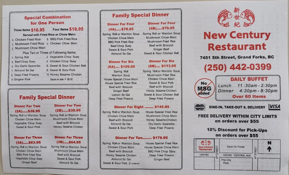 Menu, New Century Restaurant