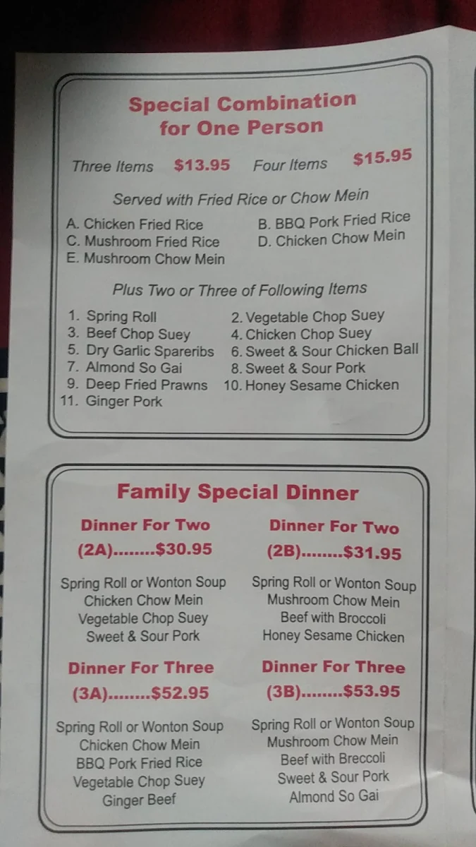 Menu, New Century Restaurant