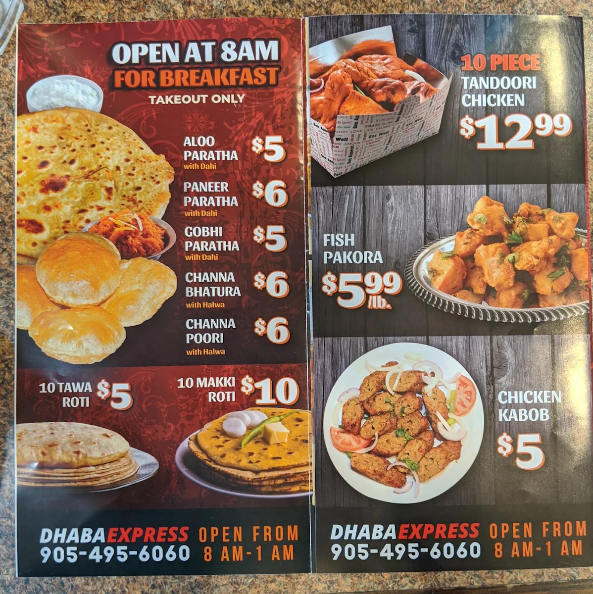 Menu, Dhaba Express