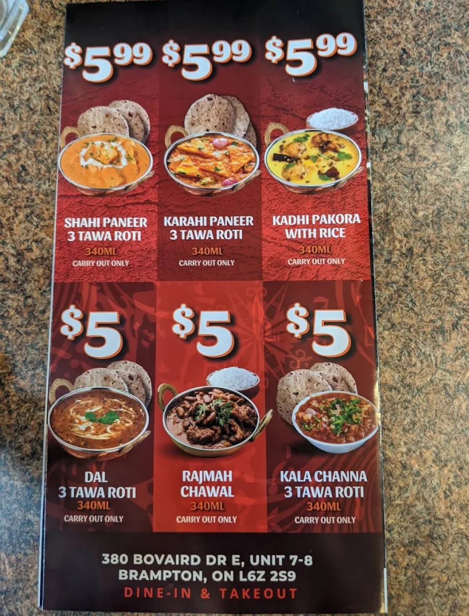Menu, Dhaba Express