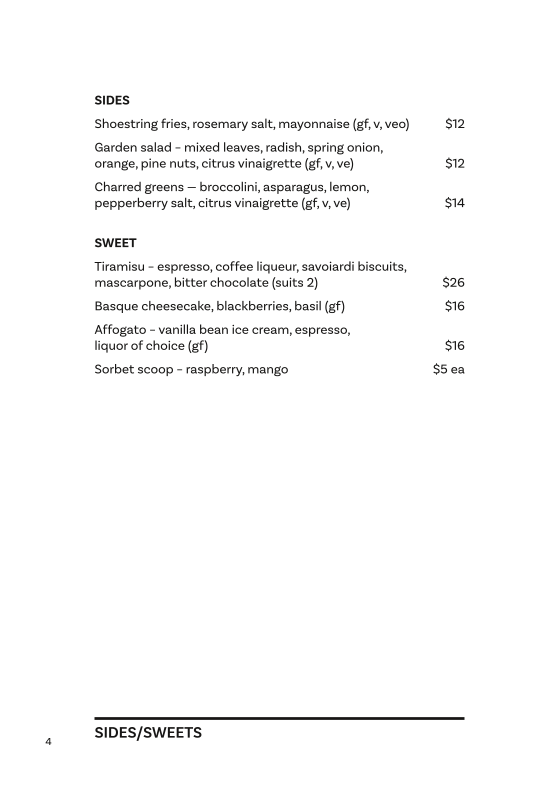 Menu, Cloudland