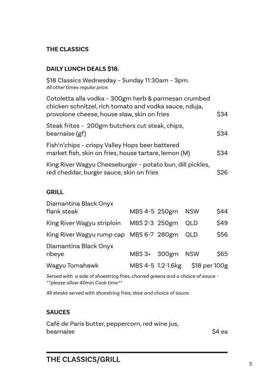 Menu, Cloudland