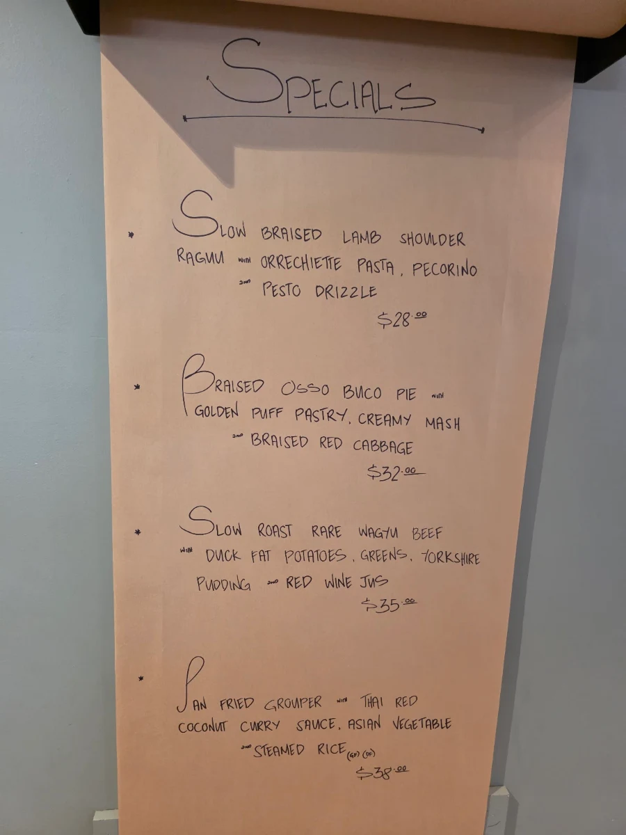 Menu, Briars Inn