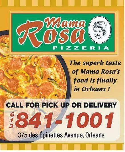 Menu, Mama Rosa Pizzeria