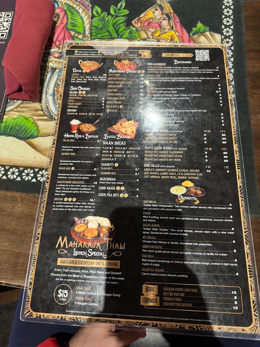 Menu, Shandhar Hut Indian Cuisine - Downtown
