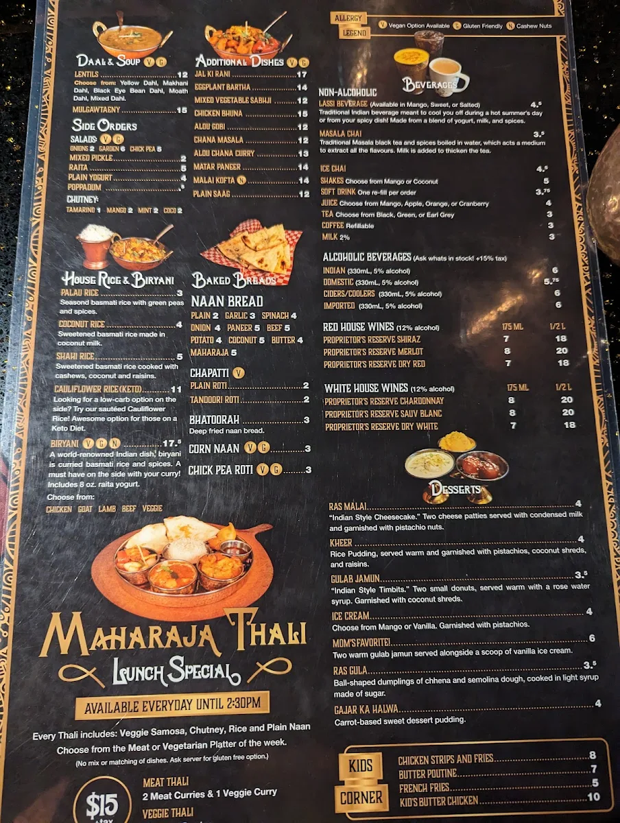 Menu, Shandhar Hut Indian Cuisine - Downtown