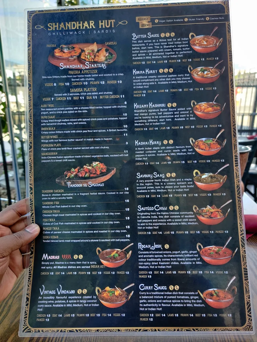 Menu, Shandhar Hut Indian Cuisine - Downtown