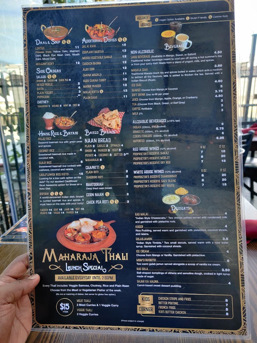 Menu, Shandhar Hut Indian Cuisine - Downtown