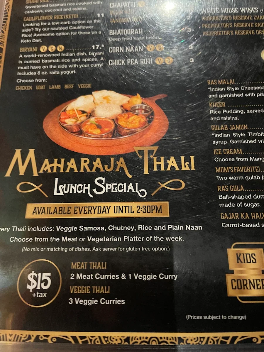 Menu, Shandhar Hut Indian Cuisine - Downtown