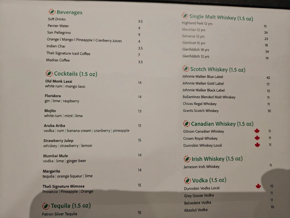 Menu, Thali