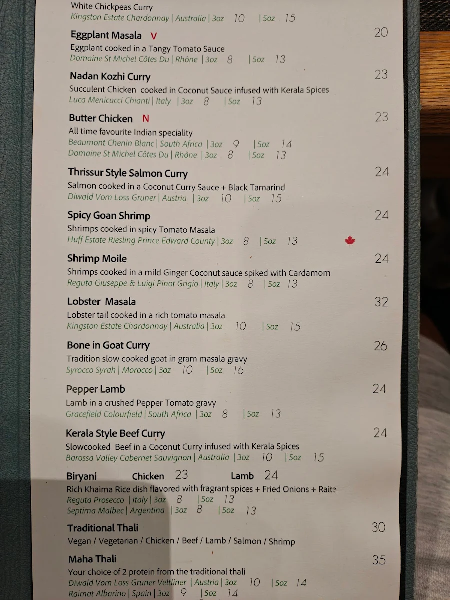 Menu, Thali
