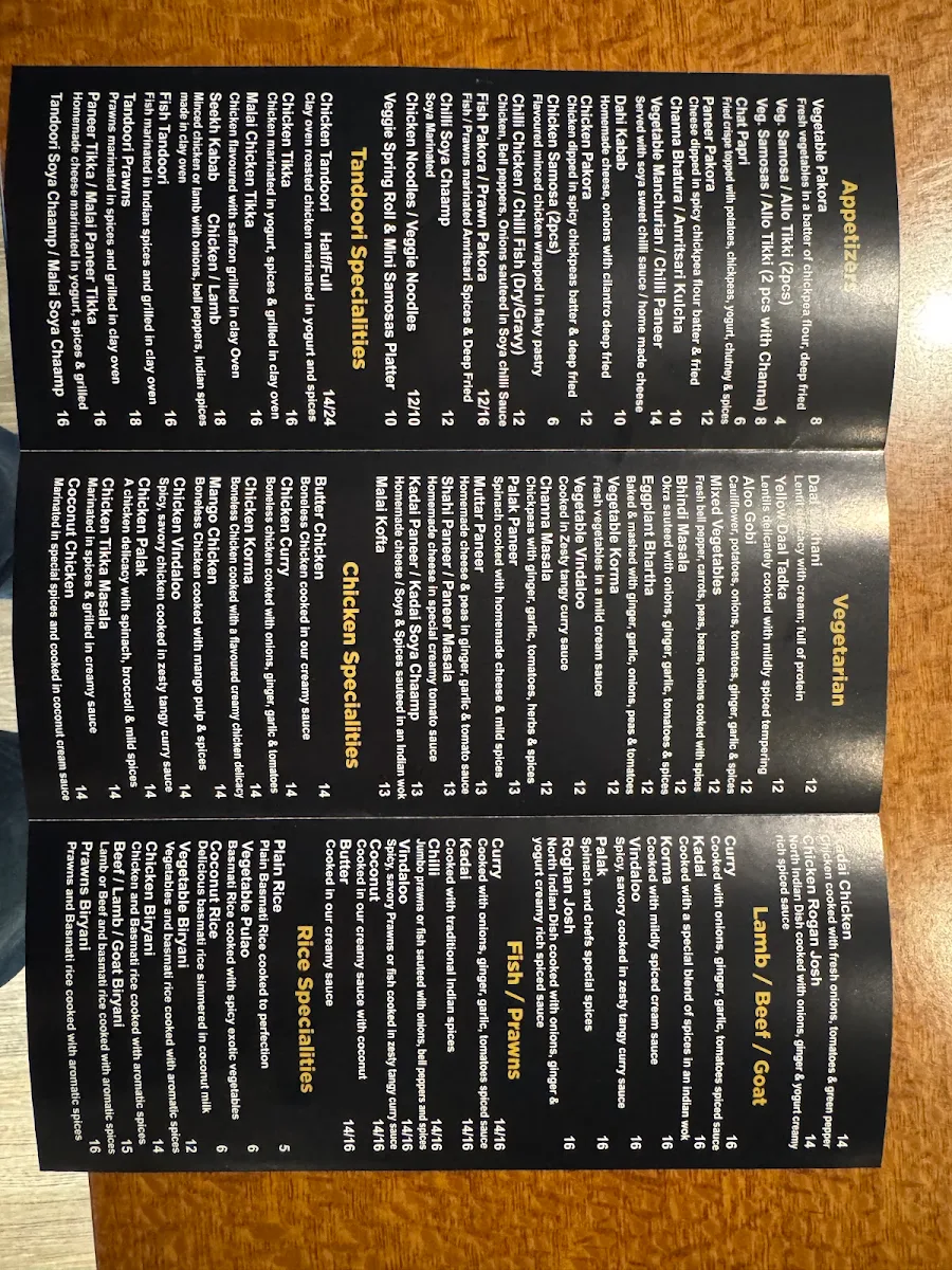 Menu, Tandoori Flare