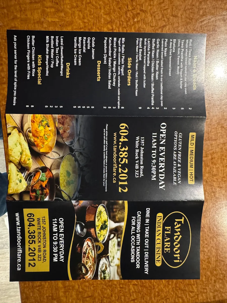 Menu, Tandoori Flare