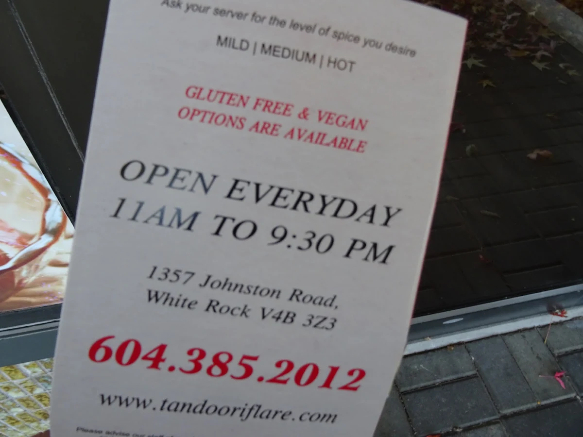 Menu, Tandoori Flare