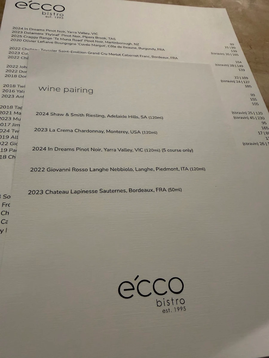 Menu, e'cco bistro