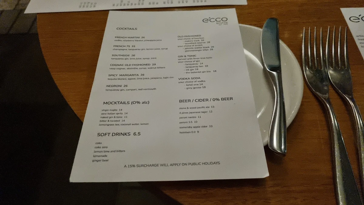 Menu, e'cco bistro