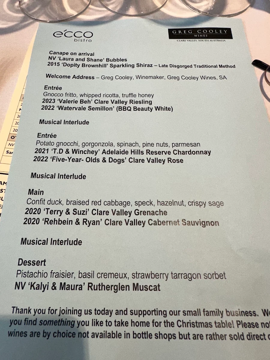 Menu, e'cco bistro
