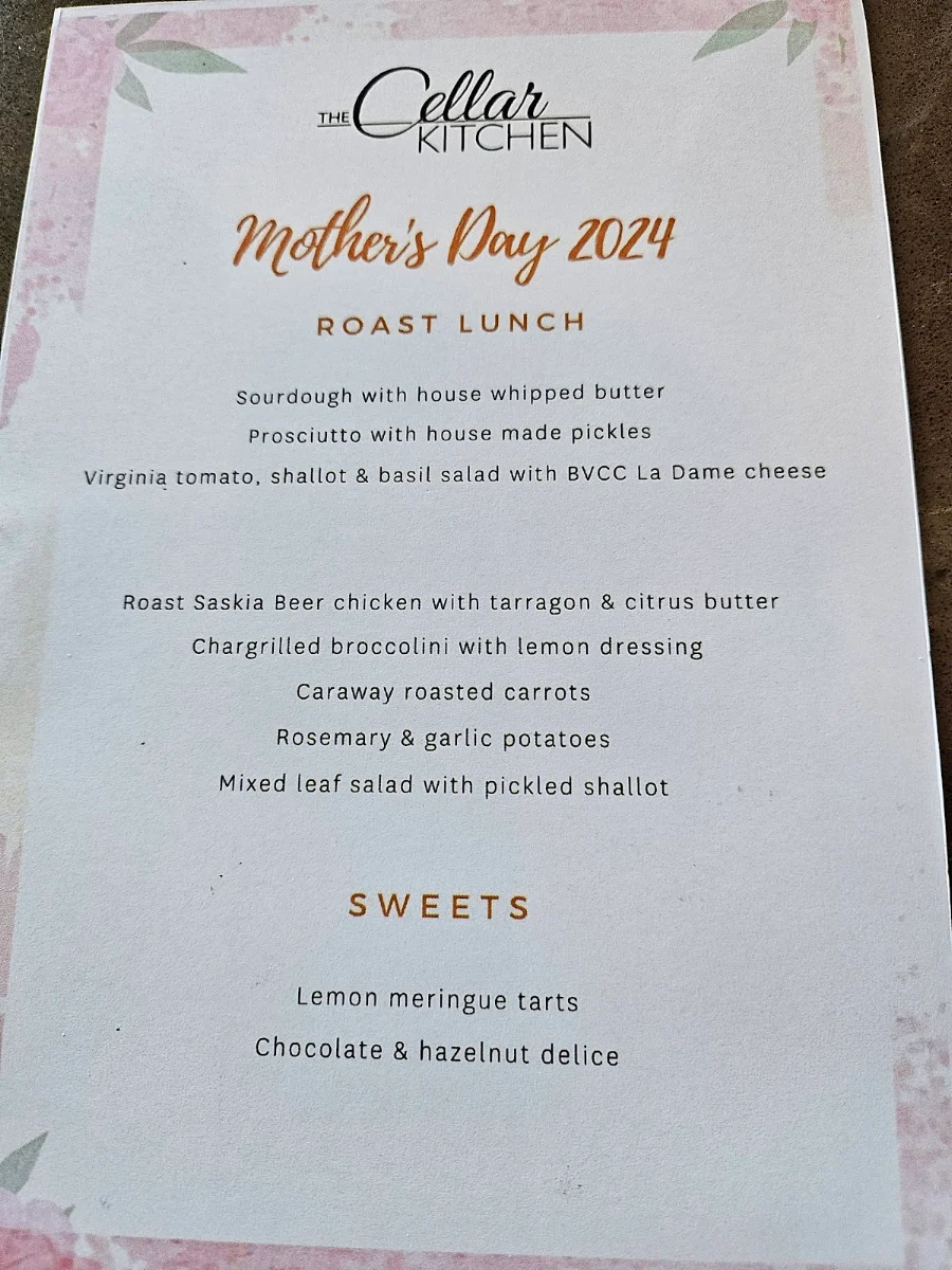 Menu, The Cellar Kitchen Restaurant