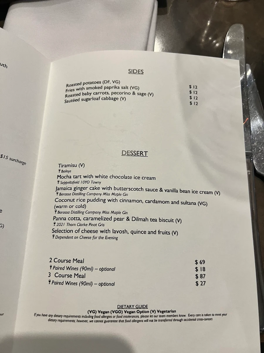 Menu, The Cellar Kitchen Restaurant
