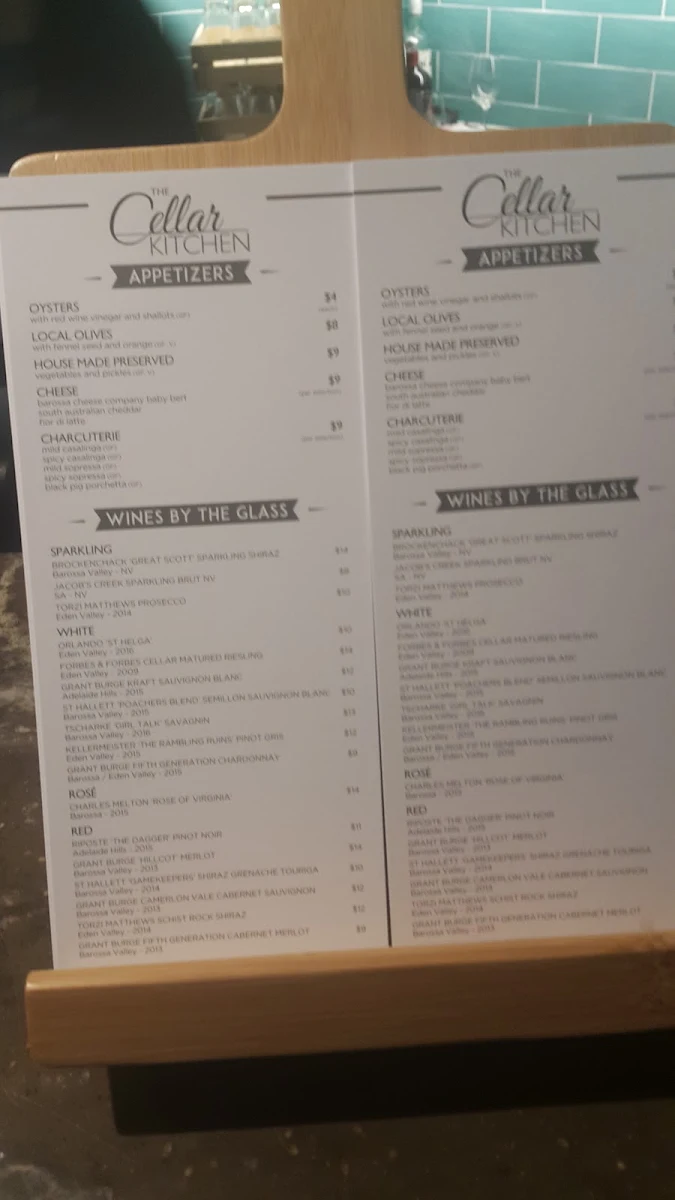 Menu, The Cellar Kitchen Restaurant