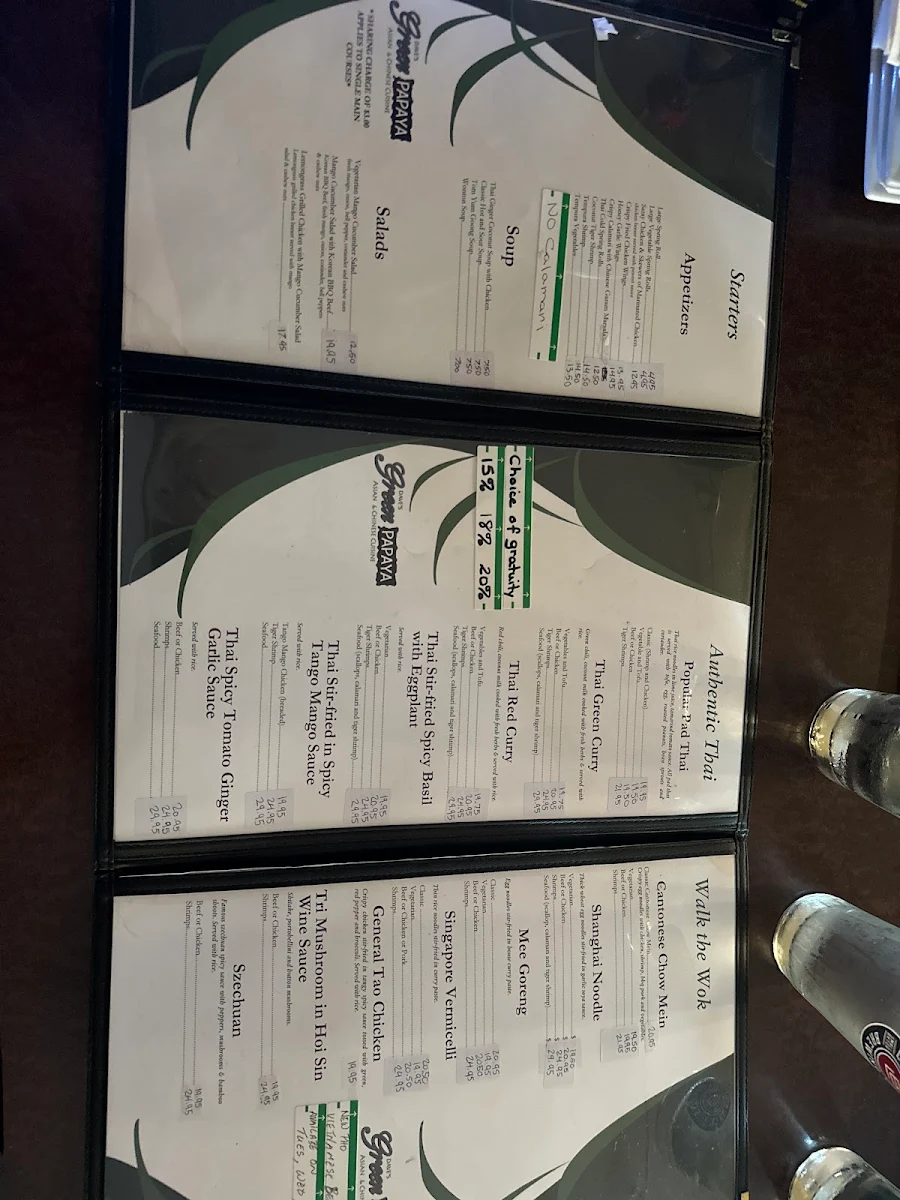 Menu, Dave's Green Papaya