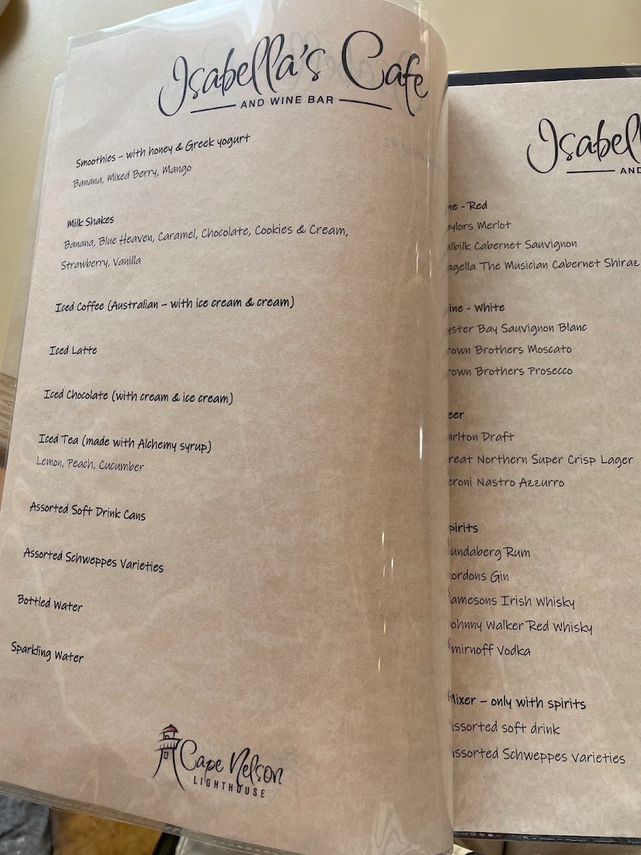 Menu, Isabellas Cafe