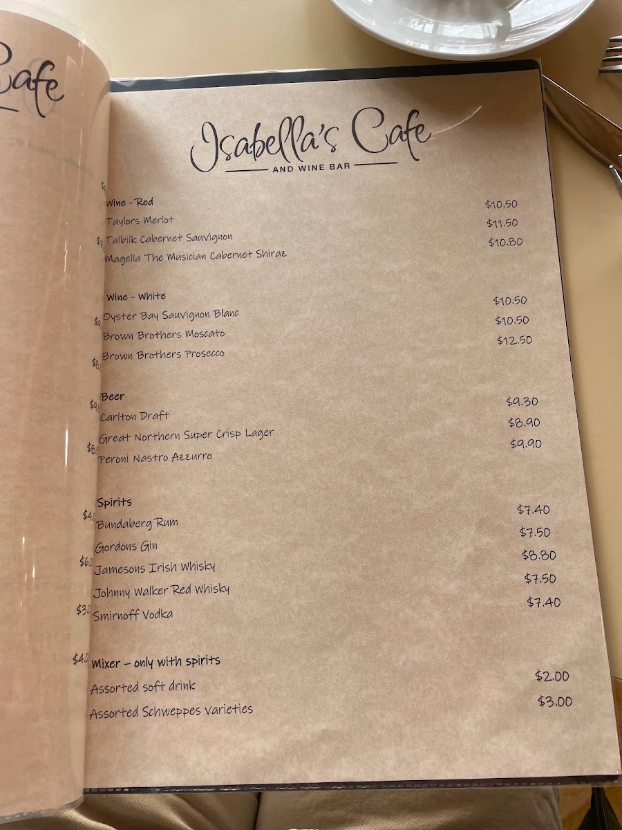 Menu, Isabellas Cafe