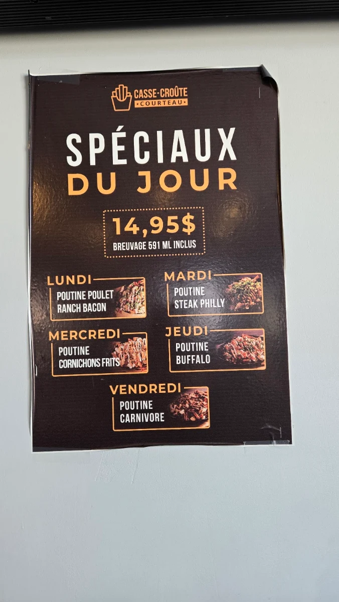 Menu, Casse-croûte Courteau St-Grégoire