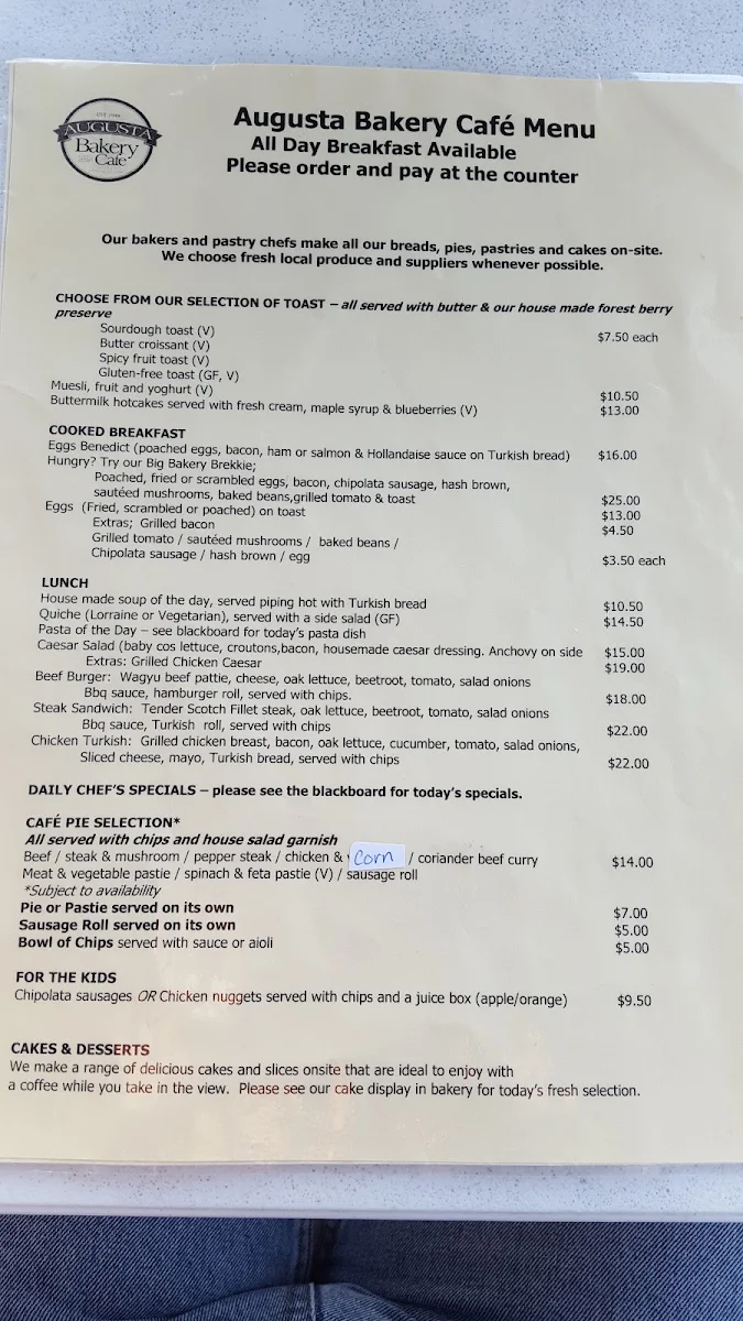 Menu, Augusta Bakery