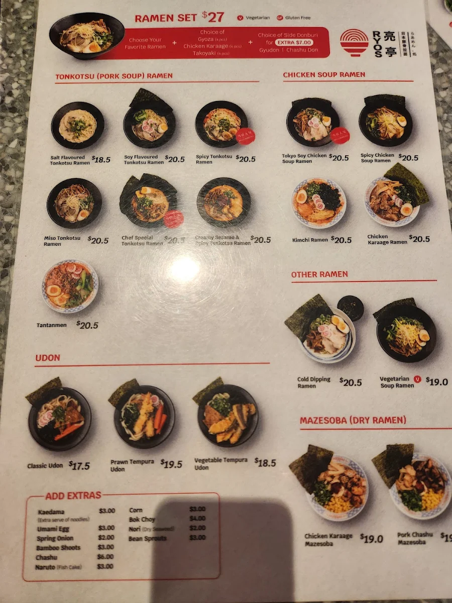 Menu, Ryo's Noodles