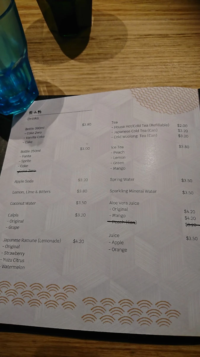 Menu, Ryo's Noodles