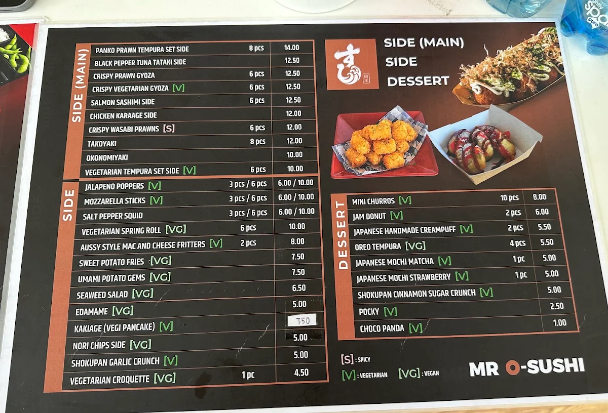 Menu, Mr O-Sushi