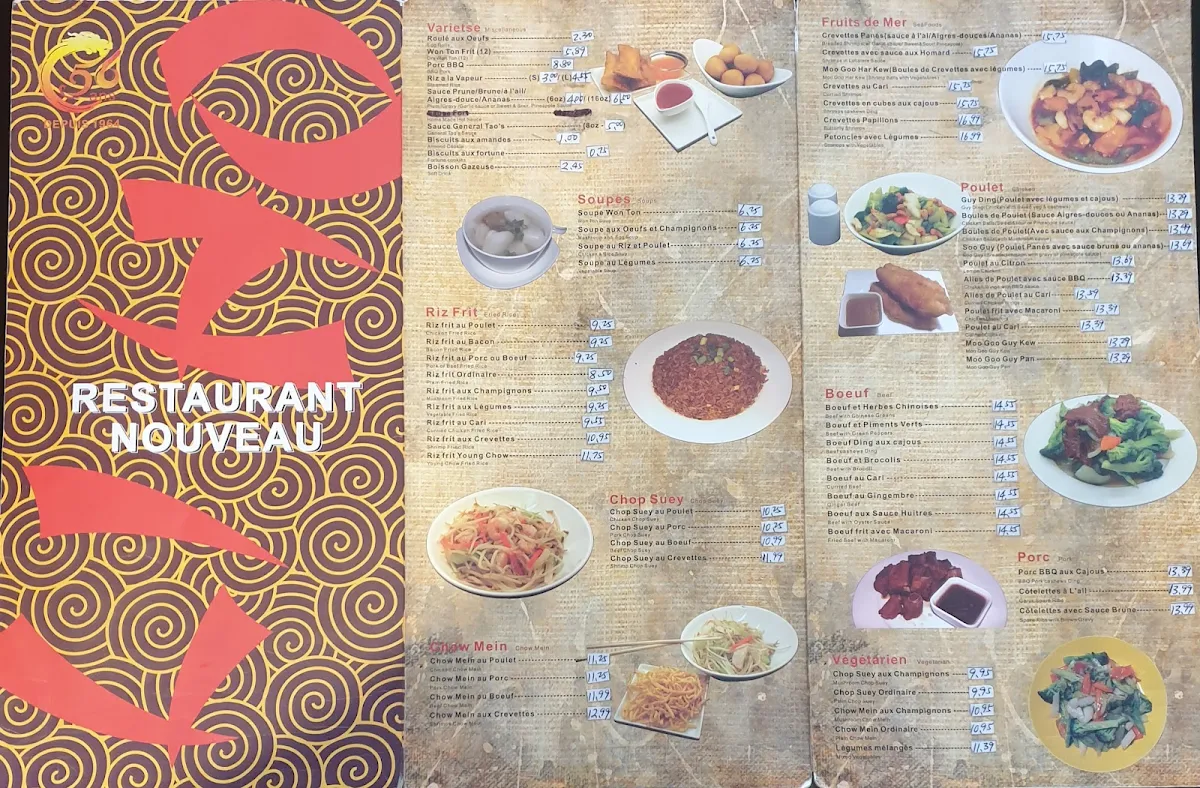 Menu, Restaurant Nouveau Li Ho