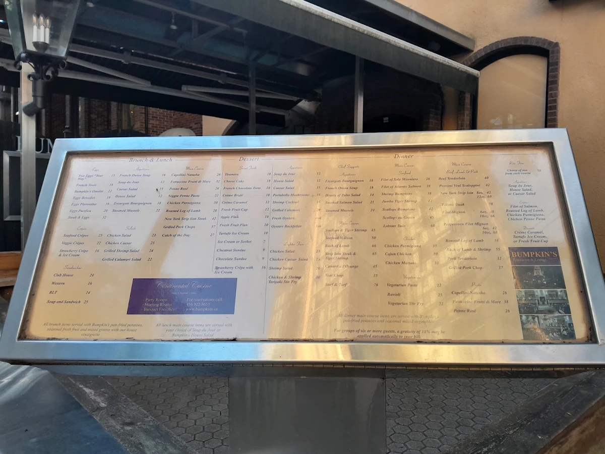 Menu, Bumpkin's Restaurant & Lounge