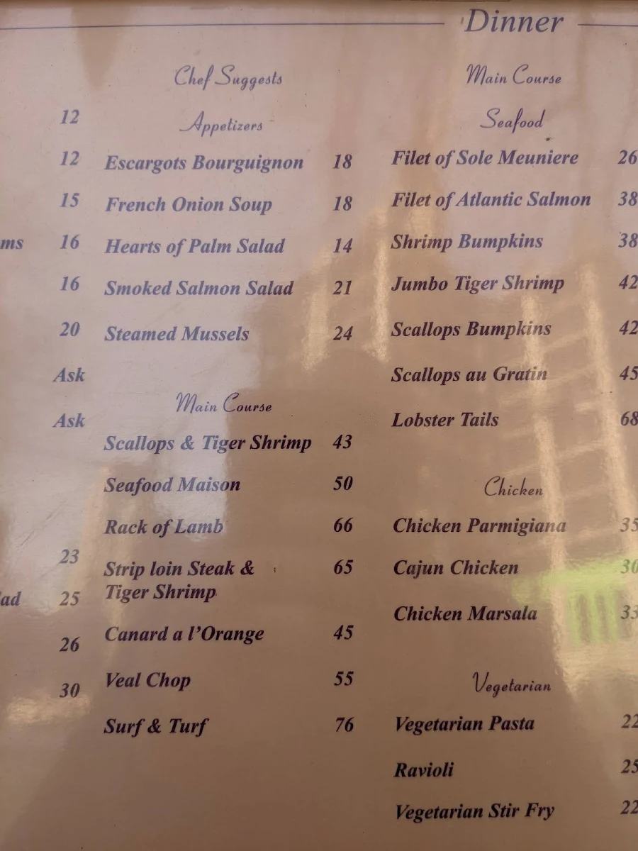 Menu, Bumpkin's Restaurant & Lounge