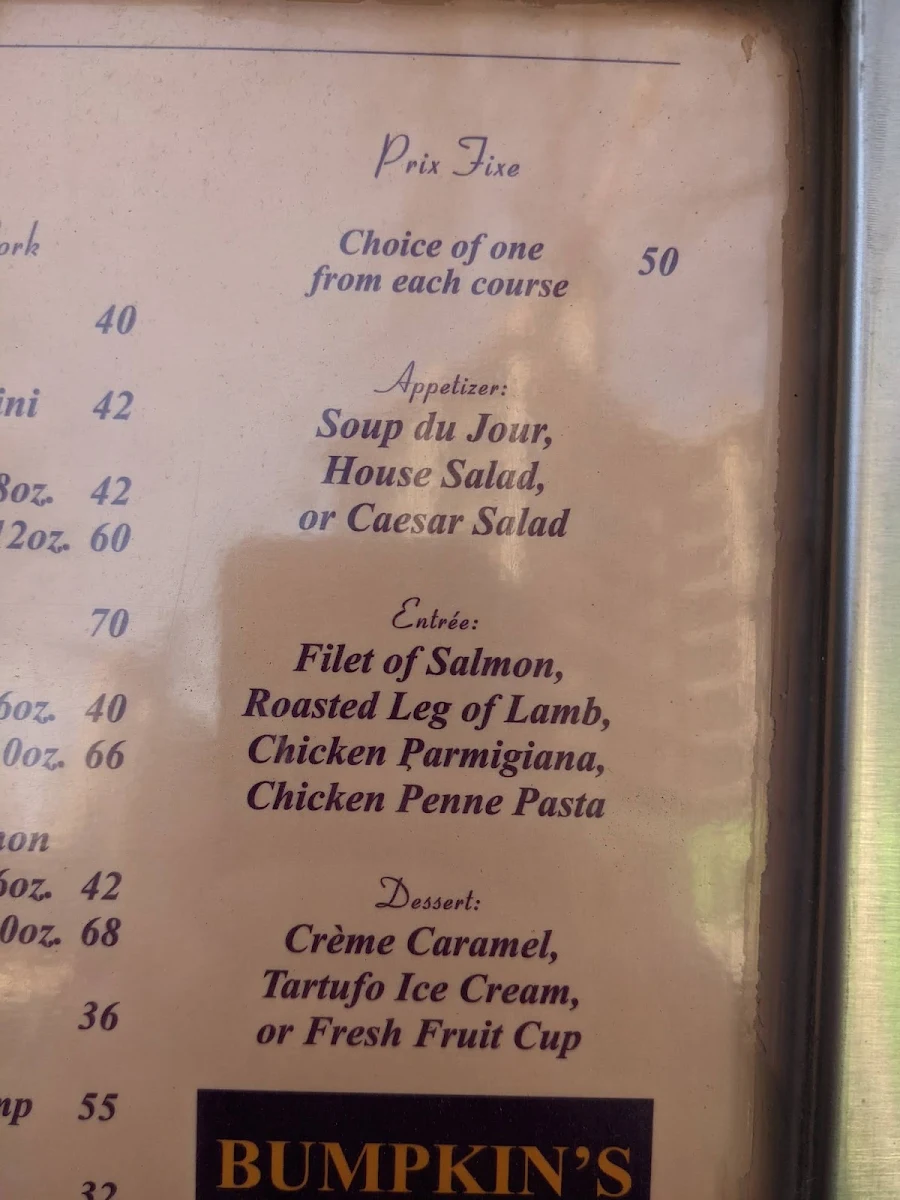 Menu, Bumpkin's Restaurant & Lounge