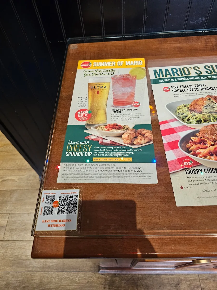 Menu, East Side Mario's