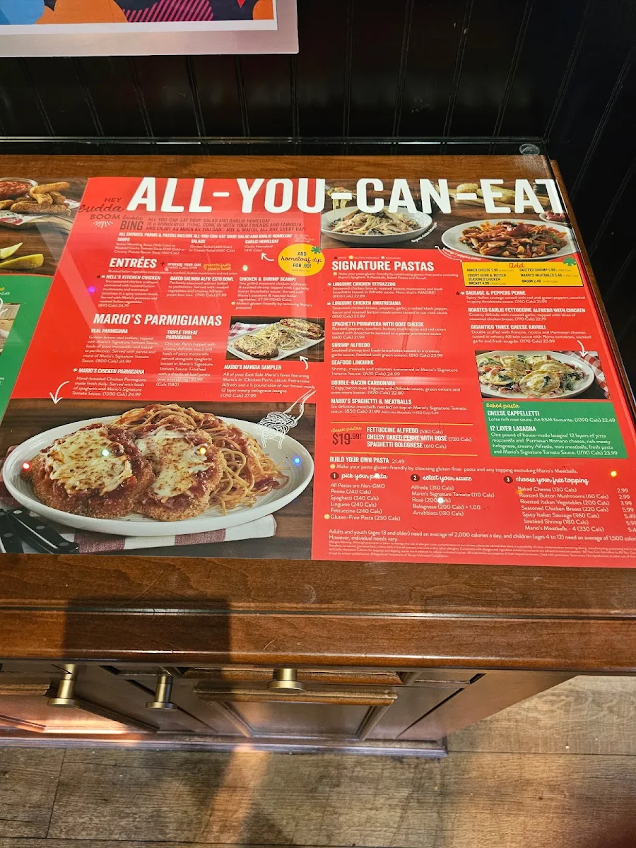 Menu, East Side Mario's