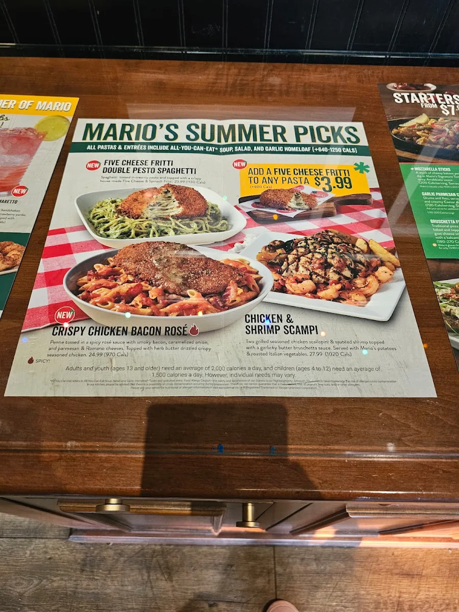 Menu, East Side Mario's