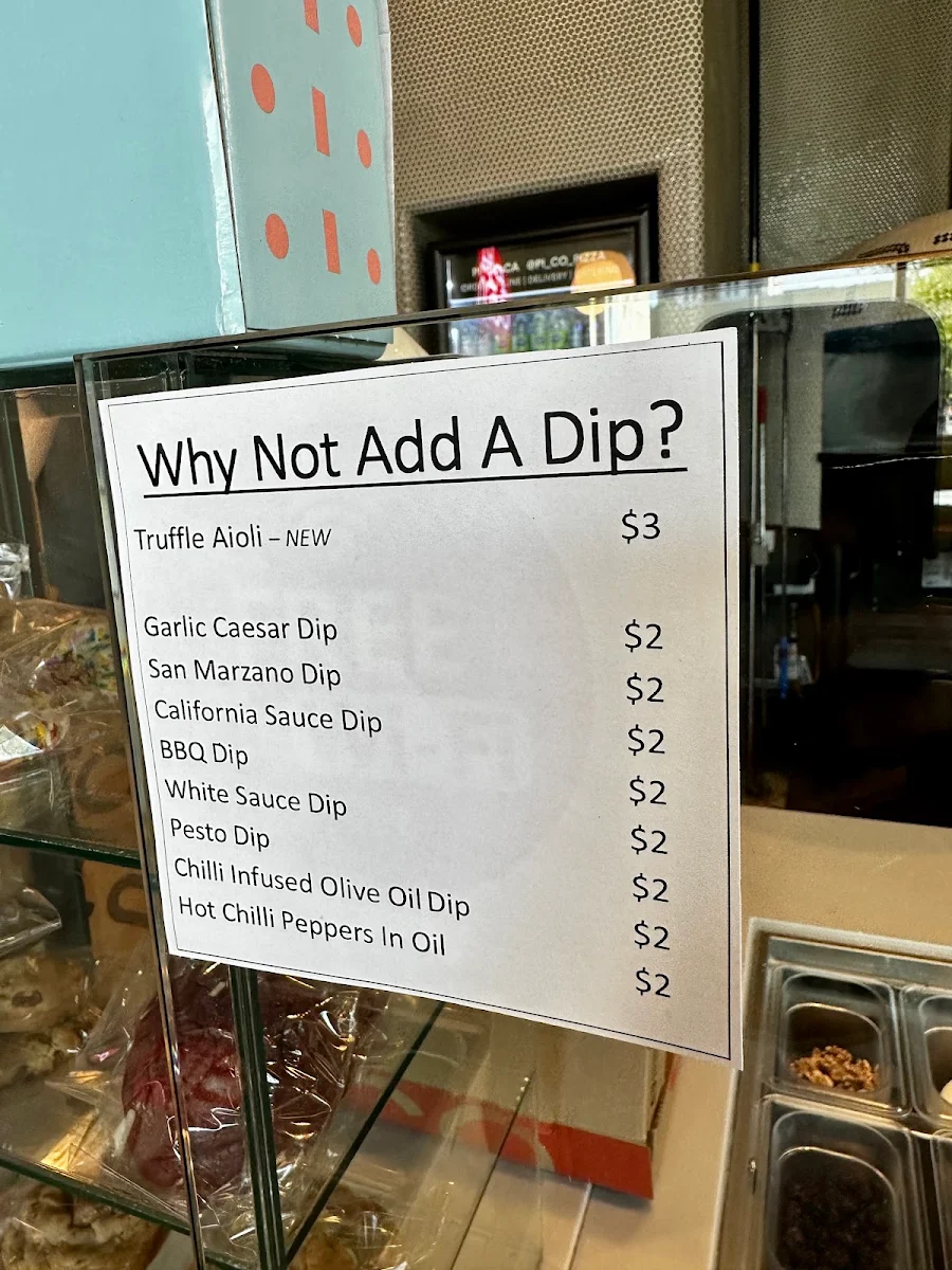 Menu, Pi Co. Pizza Bar