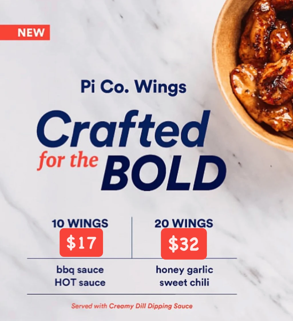 Menu, Pi Co. Pizza Bar