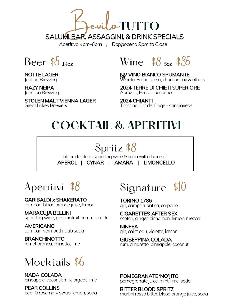 Menu, Notte Ristorante (formerly Amano Trattoria)