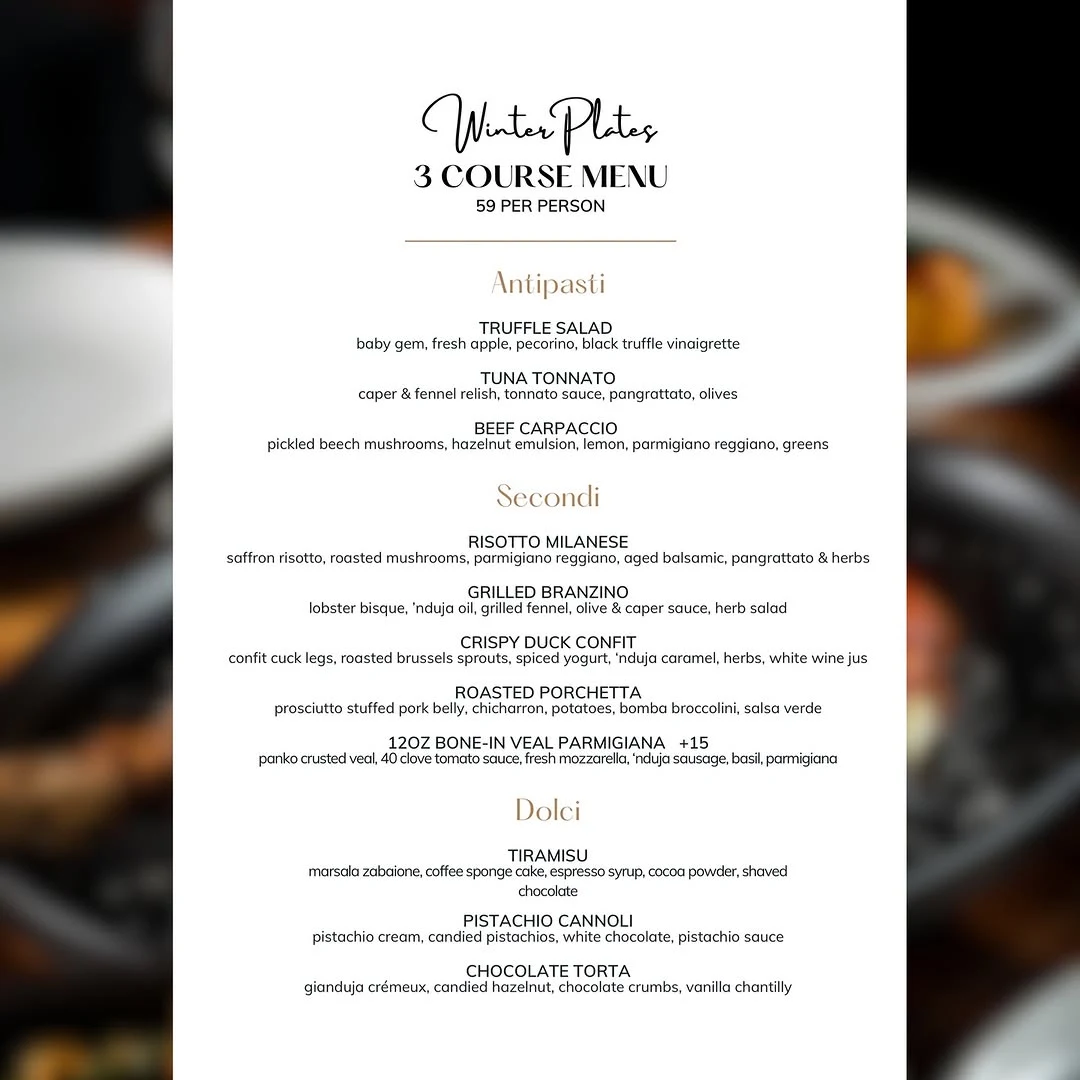 Menu, Notte Ristorante (formerly Amano Trattoria)