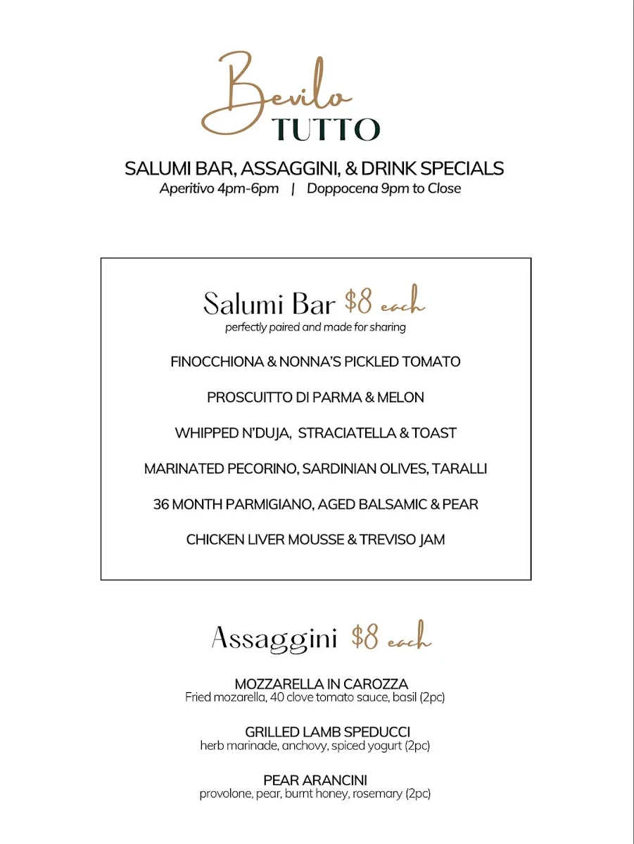Menu, Notte Ristorante (formerly Amano Trattoria)